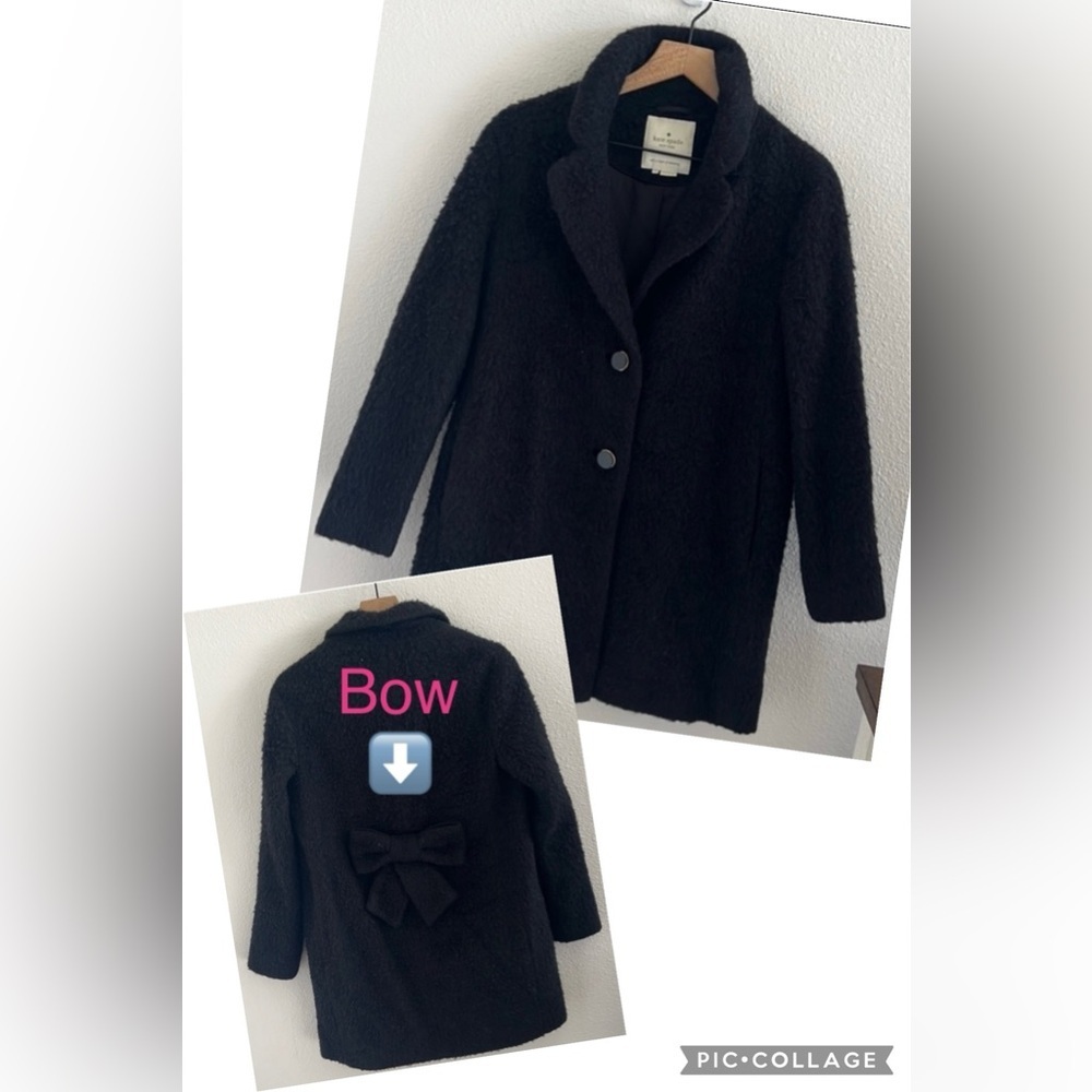 Kate Spade New York Wool Alpaca Statement Bow Longline Coat Jacket Fuzzy…